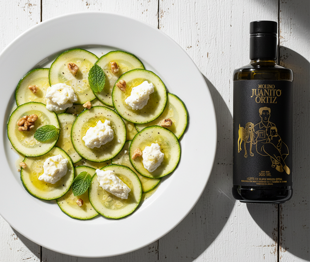 Carpaccio de calabacín con queso de cabra y AOVE